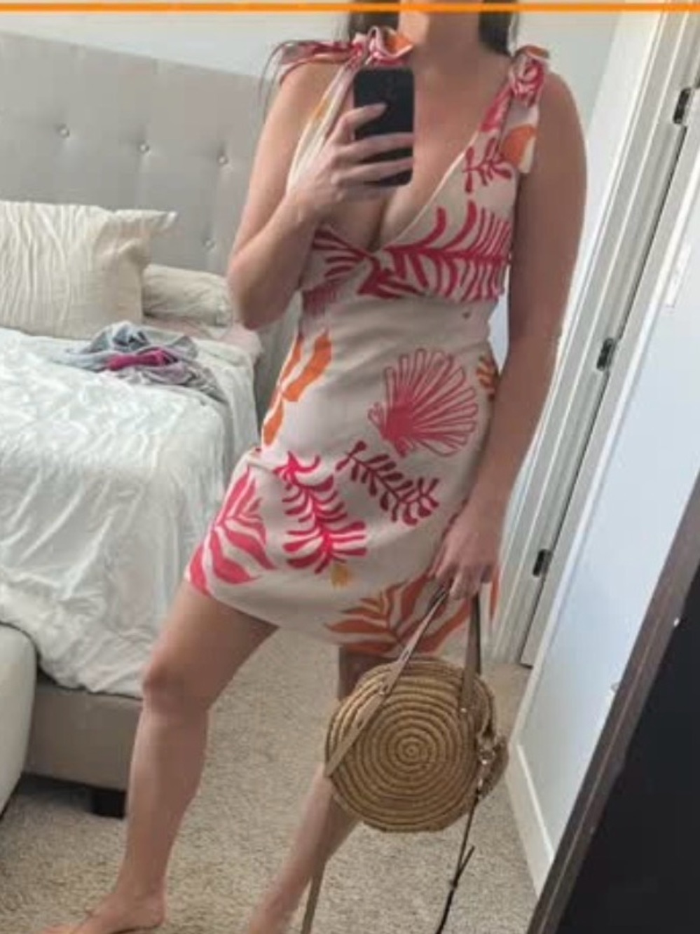 Indi luxe linen mini dress coral print M